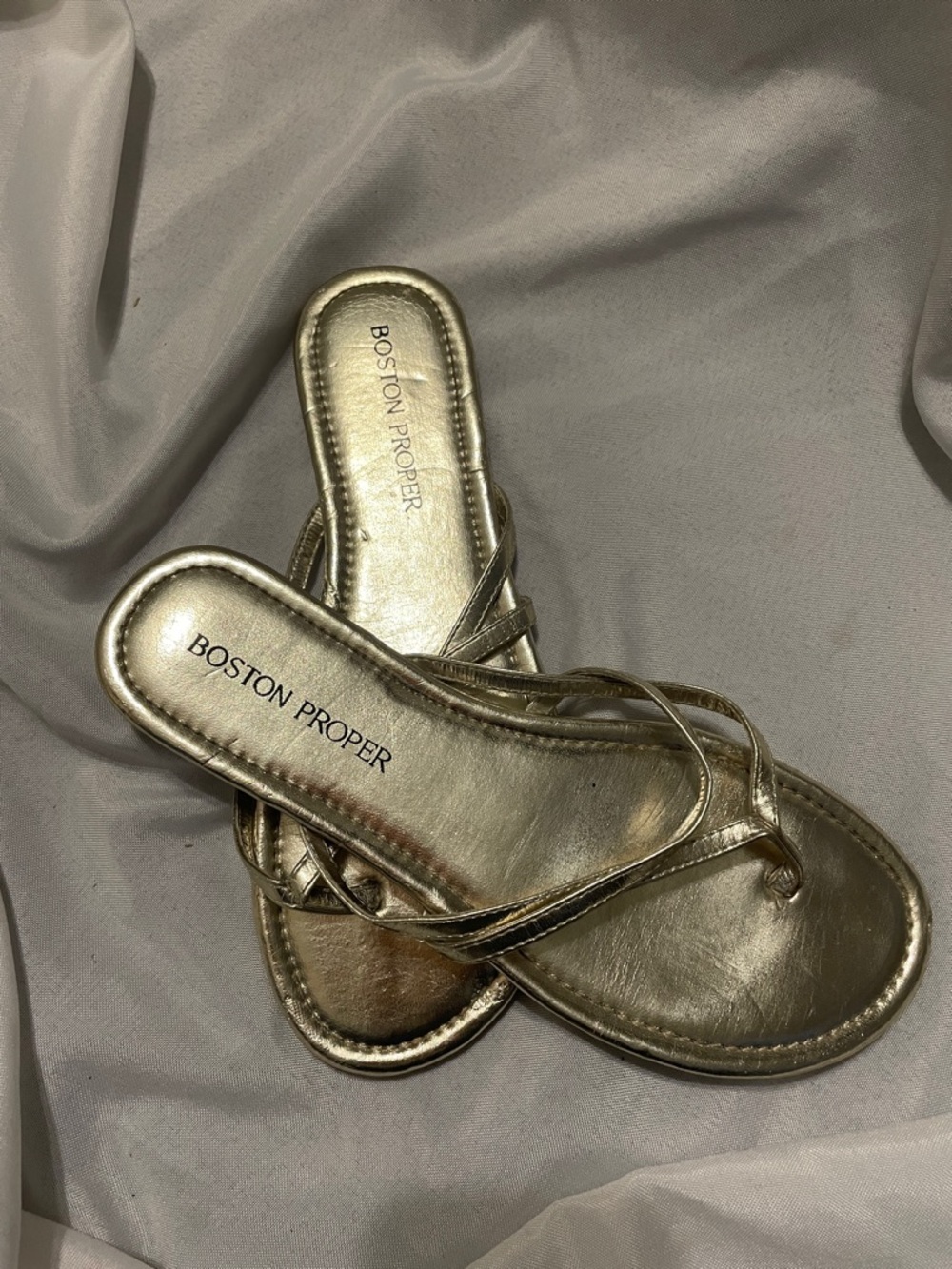 Boston Proper Metallic Gold Strappy Thong Sandals